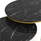 Modern Round Nesting Coffee Table Fluted with Drawer in Black & Gold in 27.6'