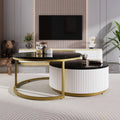Modern Round Nesting Coffee Table Fluted with Drawer in Black & Gold in 27.6'