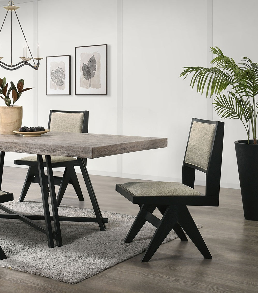 Dining Room Black Side Chairs Light Gray Upholstery Seat 2pc Dining Side Chairs Dining Room Furniture