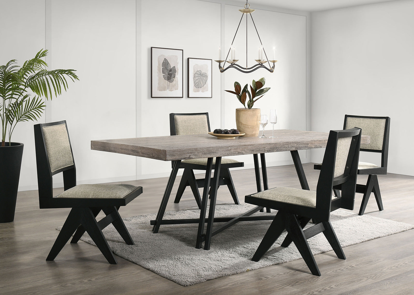 Dining Room Black Side Chairs Light Gray Upholstery Seat 2pc Dining Side Chairs Dining Room Furniture