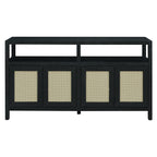 Black Bohemian Rattan Sideboard With Solid Wood Frame.