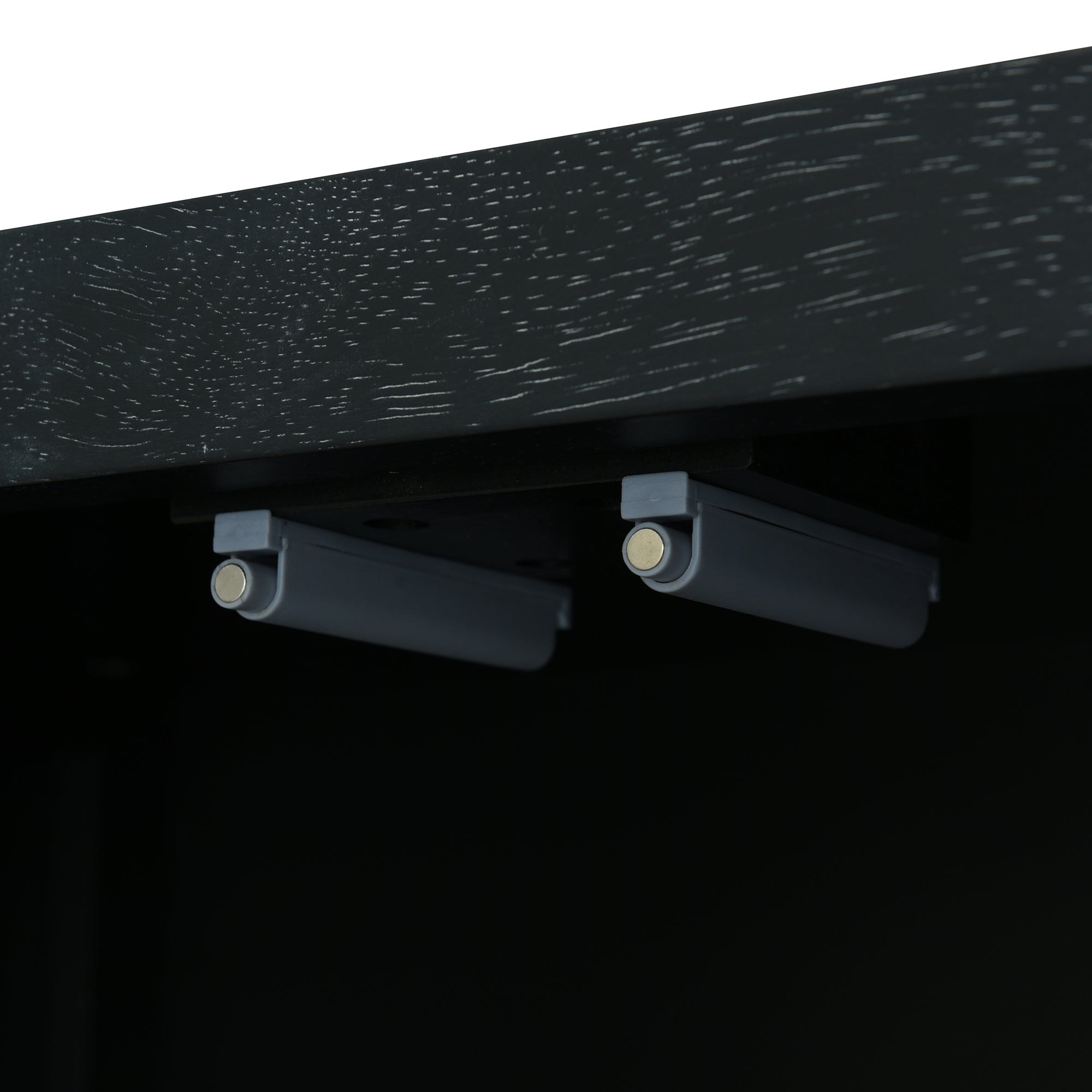 Black Bohemian Rattan Sideboard With Solid Wood Frame.