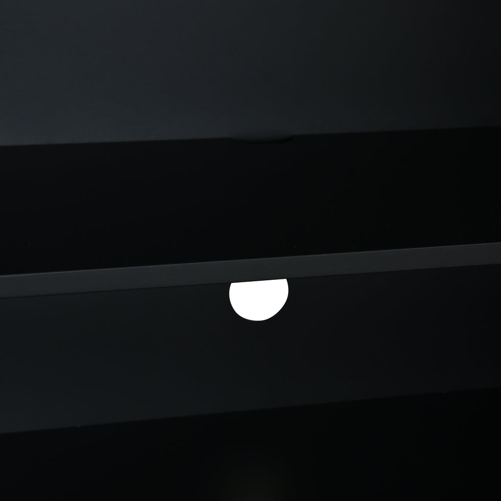 Black Bohemian Rattan Sideboard With Solid Wood Frame.