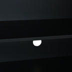 Black Bohemian Rattan Sideboard With Solid Wood Frame.