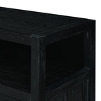 Black Bohemian Rattan Sideboard With Solid Wood Frame.
