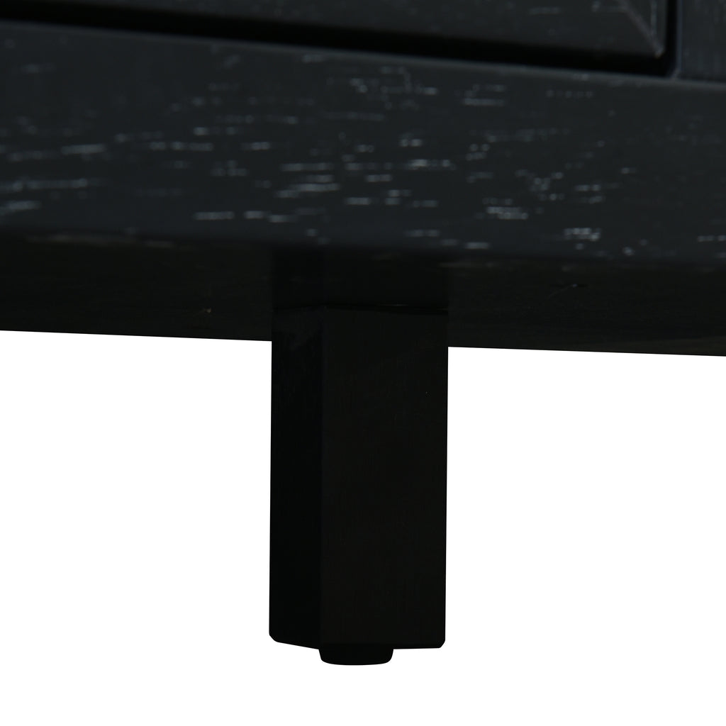 Black Bohemian Rattan Sideboard With Solid Wood Frame.