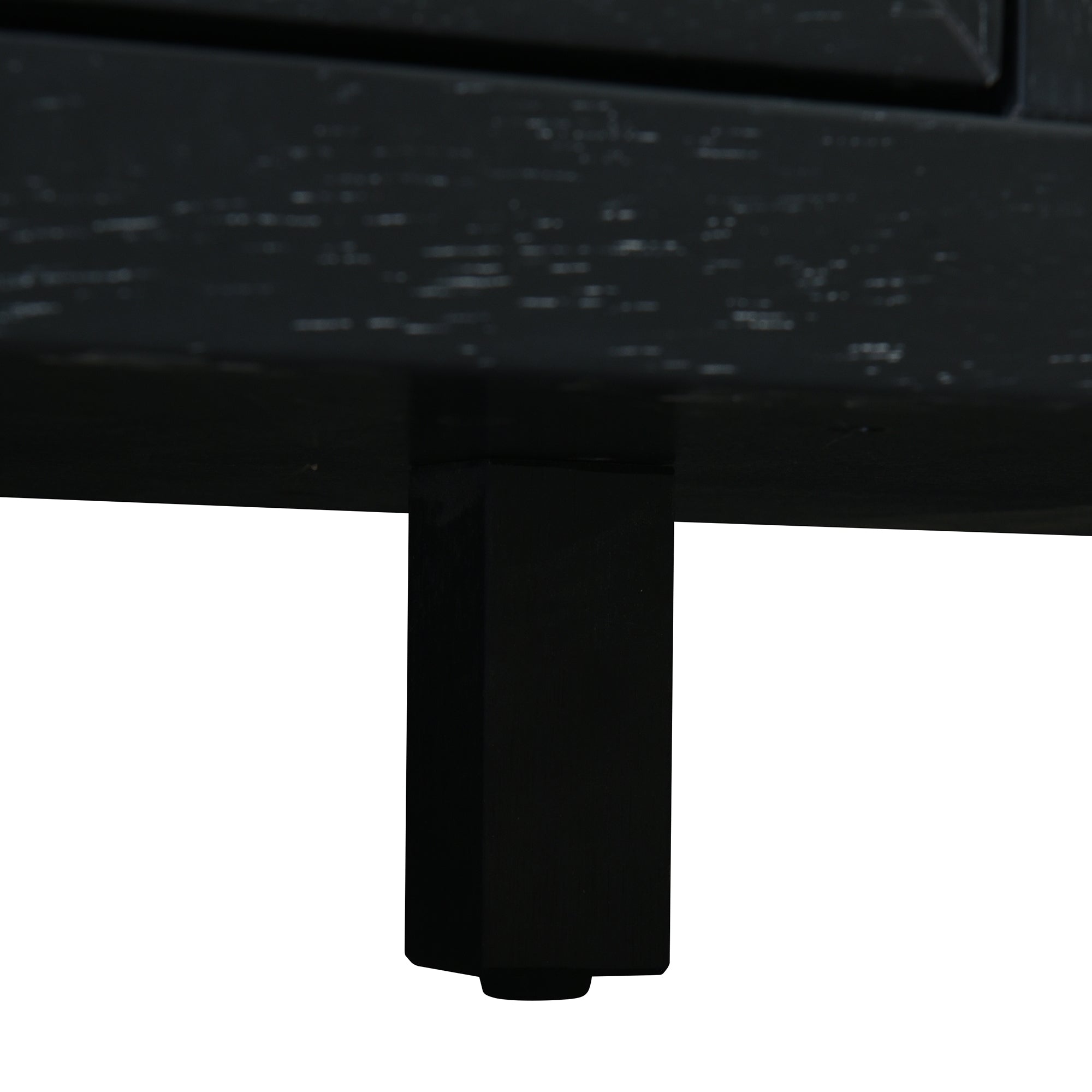 Black Bohemian Rattan Sideboard With Solid Wood Frame.