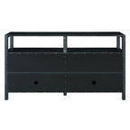 TREXM Bohemian Style Rattan Buffet Storage Cabinet with Solid Wood Frame, Sideboard with 3-position Adjustable Shelves for Living & Dining Rooms, No-Handle Push-to-Open Design (Black)