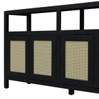 Black Bohemian Rattan Sideboard With Solid Wood Frame.