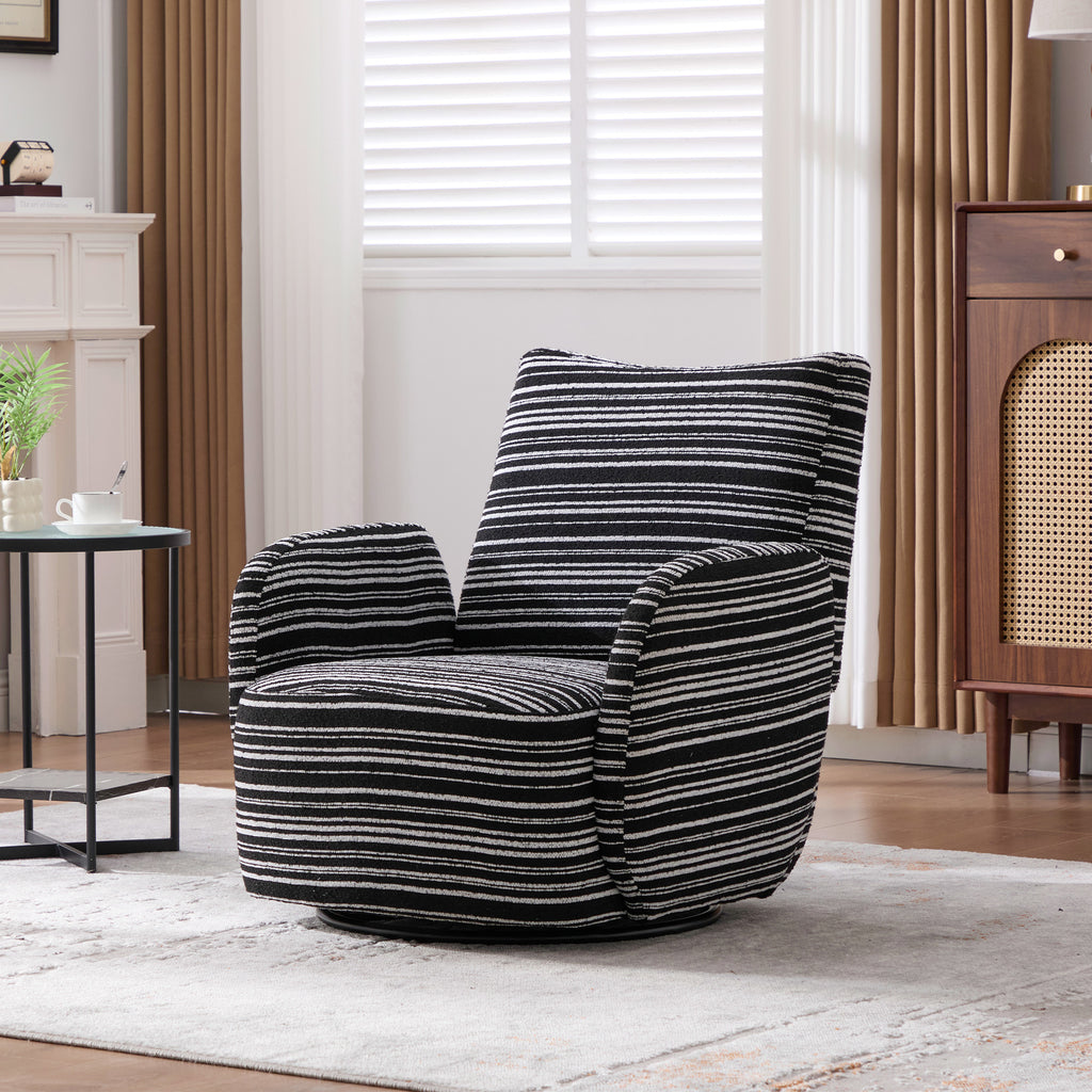 Modern Style 360° Swivel Leisure Chair Fabric Striped Armrest Swivel Chair with sand-rimmed fabric and metal bracket, suitable for living room, balcony and bedroom Accent Chair