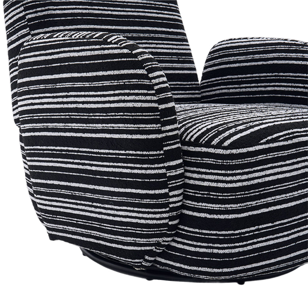 Modern Style 360° Swivel Leisure Chair Fabric Striped Armrest Swivel Chair with sand-rimmed fabric and metal bracket, suitable for living room, balcony and bedroom Accent Chair