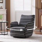Modern Style 360° Swivel Leisure Chair Fabric Striped Armrest Swivel Chair with sand-rimmed fabric and metal bracket, suitable for living room, balcony and bedroom Accent Chair