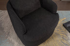 035-Boucle Fabric Swivel Accent Chair With Soild Wood Round Brown Base Leg,Black