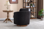 035-Boucle Fabric Swivel Accent Chair With Soild Wood Round Brown Base Leg,Black