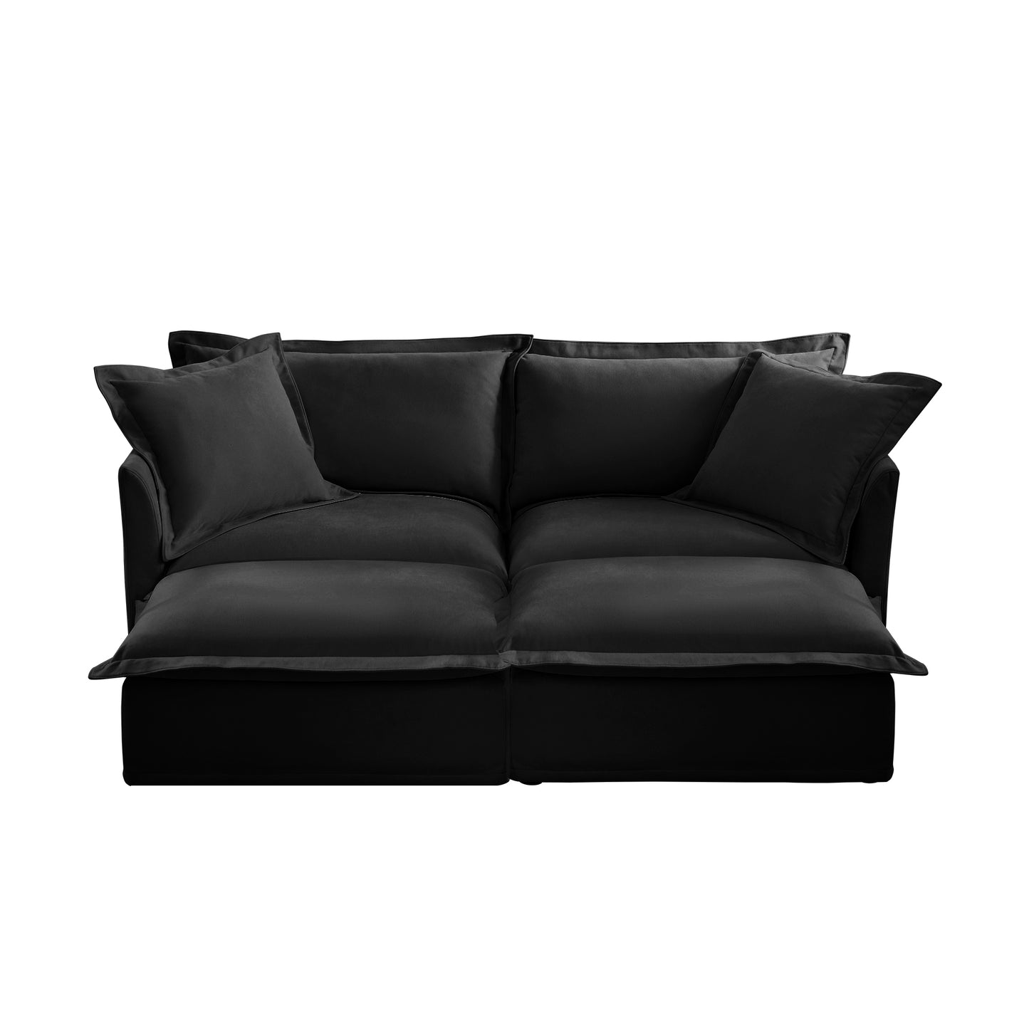 Slipcovered Sofa 2 Seater Sofa With 2 Ottomans, 2 Seater Sleeper Sofa Bed Home Theater Oversized Sofa For Living Room, Chenille, Black