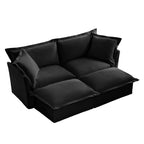 Slipcovered Sofa 2 Seater Sofa With 2 Ottomans, 2 Seater Sleeper Sofa Bed Home Theater Oversized Sofa For Living Room, Chenille, Black