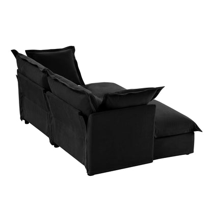 Slipcovered Sofa 2 Seater Sofa With 2 Ottomans, 2 Seater Sleeper Sofa Bed Home Theater Oversized Sofa For Living Room, Chenille, Black
