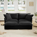 Slipcovered Sofa 2 Seater Sofa With 2 Ottomans, 2 Seater Sleeper Sofa Bed Home Theater Oversized Sofa For Living Room, Chenille, Black