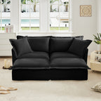 Slipcovered Sofa 2 Seater Sofa With 2 Ottomans, 2 Seater Sleeper Sofa Bed Home Theater Oversized Sofa For Living Room, Chenille, Black
