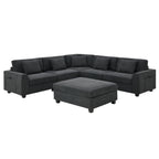 128*67' U Shaped Sectional Sofa,6 Seat Chenille Couch Set with Oversized Ottoman,Hidden Armrest Storage and Cup Holders,USB Charging Ports,Wide Seat Sofa for Living Room,Apartment,2 Colors