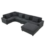 128*67' U Shaped Sectional Sofa,6 Seat Chenille Couch Set with Oversized Ottoman,Hidden Armrest Storage and Cup Holders,USB Charging Ports,Wide Seat Sofa for Living Room,Apartment,2 Colors