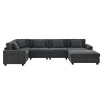 128*67' U Shaped Sectional Sofa,6 Seat Chenille Couch Set with Oversized Ottoman,Hidden Armrest Storage and Cup Holders,USB Charging Ports,Wide Seat Sofa for Living Room,Apartment,2 Colors