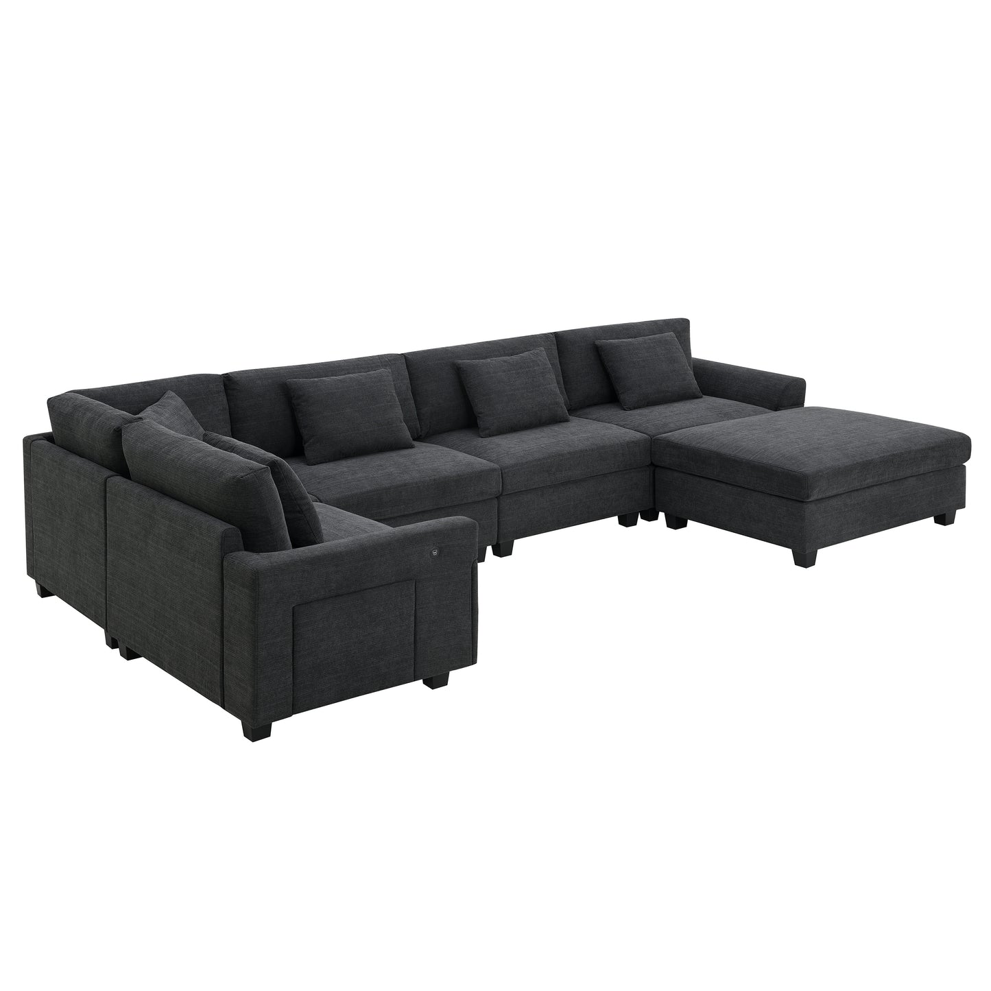 128*67' U Shaped Sectional Sofa,6 Seat Chenille Couch Set with Oversized Ottoman,Hidden Armrest Storage and Cup Holders,USB Charging Ports,Wide Seat Sofa for Living Room,Apartment,2 Colors