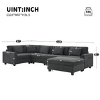 128*67' U Shaped Sectional Sofa,6 Seat Chenille Couch Set with Oversized Ottoman,Hidden Armrest Storage and Cup Holders,USB Charging Ports,Wide Seat Sofa for Living Room,Apartment,2 Colors