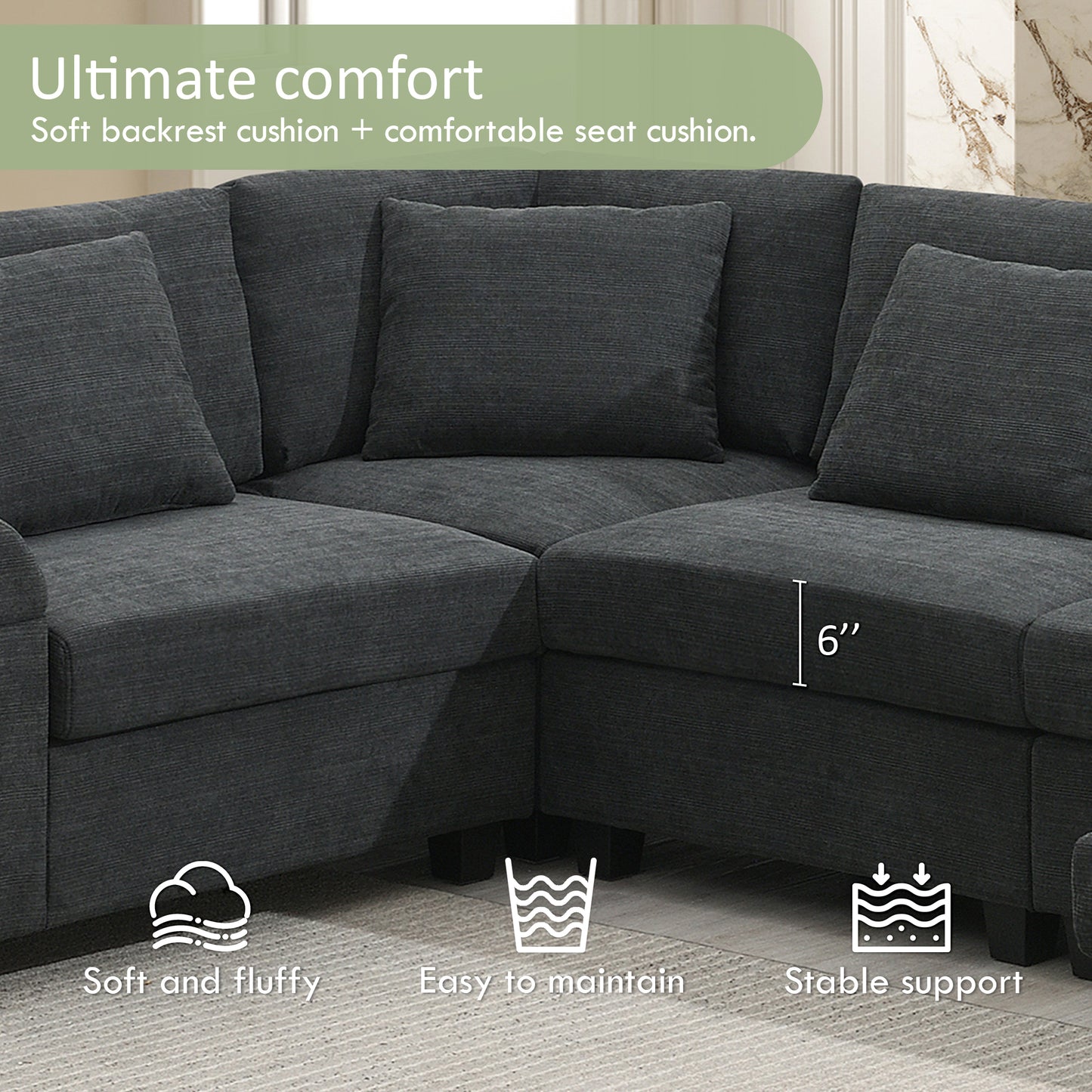 128*67' U Shaped Sectional Sofa,6 Seat Chenille Couch Set with Oversized Ottoman,Hidden Armrest Storage and Cup Holders,USB Charging Ports,Wide Seat Sofa for Living Room,Apartment,2 Colors