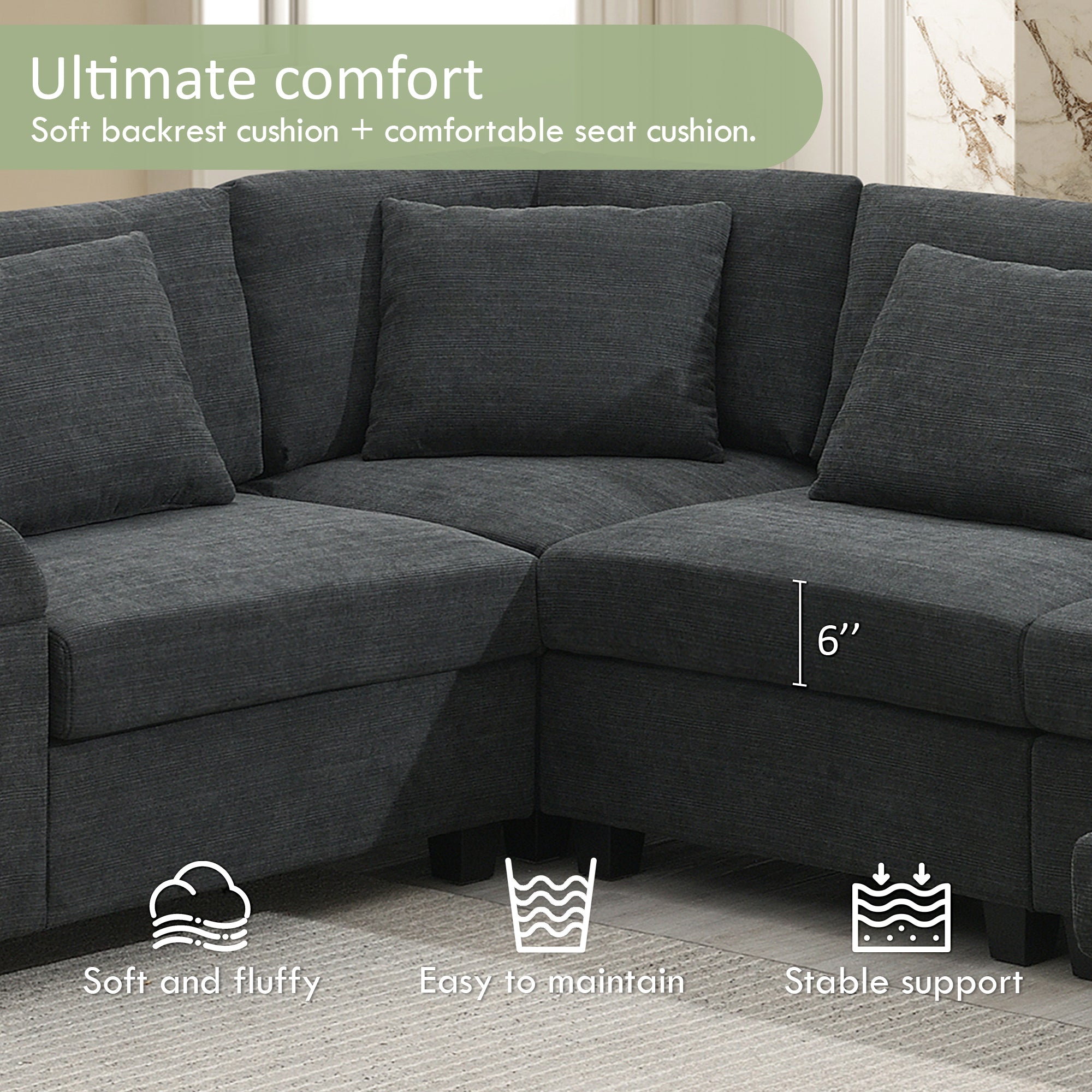128*67' U Shaped Sectional Sofa,6 Seat Chenille Couch Set with Oversized Ottoman,Hidden Armrest Storage and Cup Holders,USB Charging Ports,Wide Seat Sofa for Living Room,Apartment,2 Colors