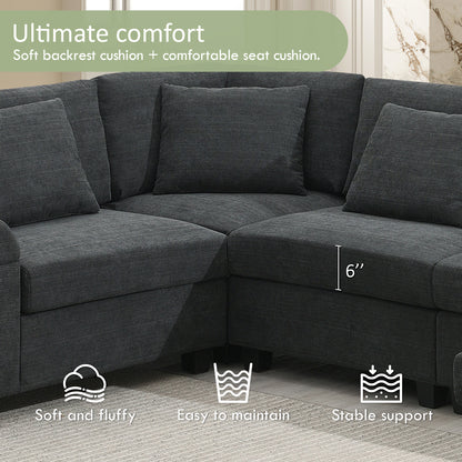 128*67' U Shaped Sectional Sofa,6 Seat Chenille Couch Set with Oversized Ottoman,Hidden Armrest Storage and Cup Holders,USB Charging Ports,Wide Seat Sofa for Living Room,Apartment,2 Colors
