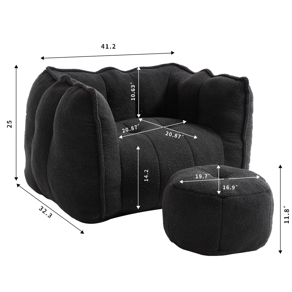 Soft Bean Bag Chair with High Resilient Foam(Chips)for living room and bedroom,Comfortable Square Lazy Sofa with Footstool, Cover for Adults to Gaming, Reading, and Watching TV