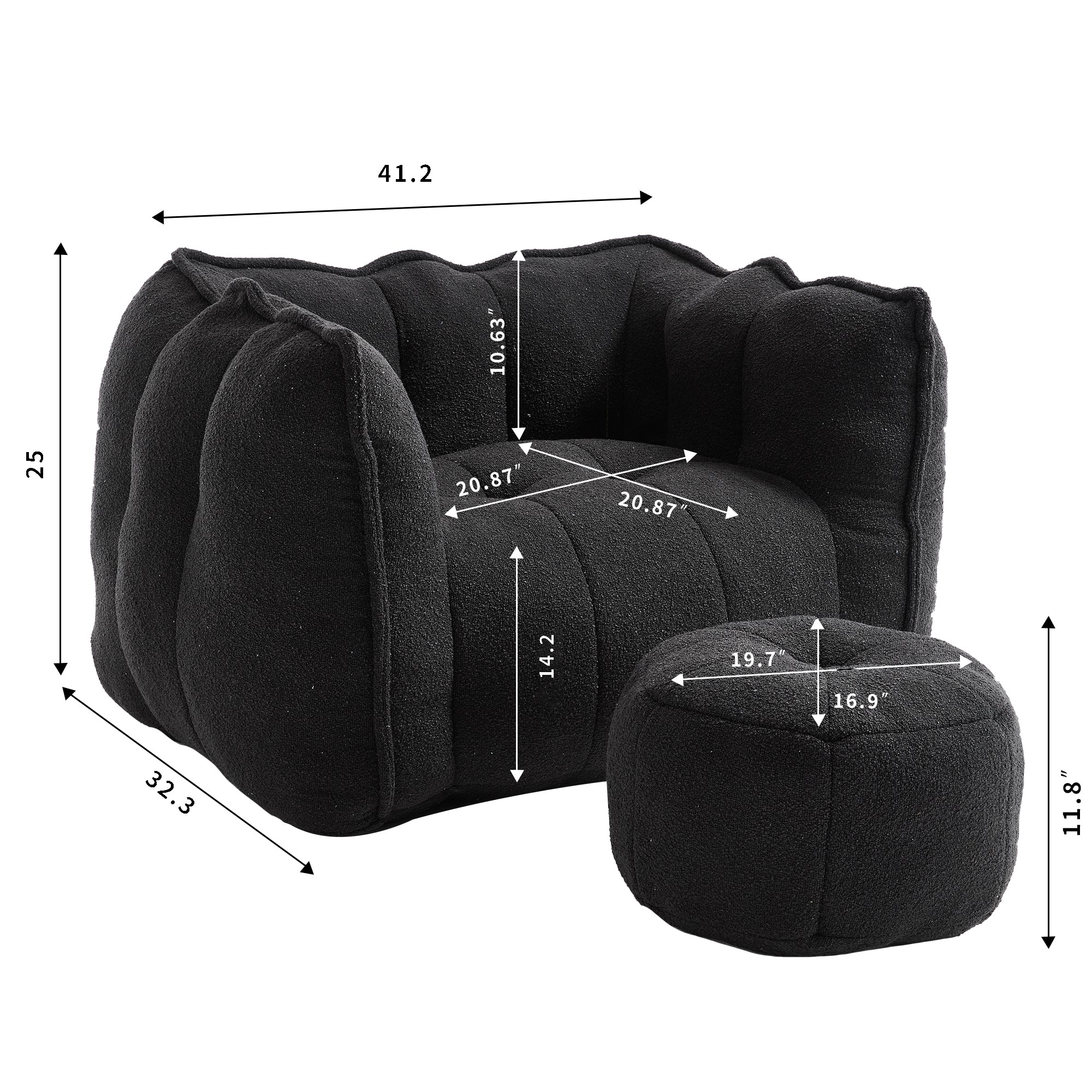 Soft Bean Bag Chair with High Resilient Foam(Chips)for living room and bedroom,Comfortable Square Lazy Sofa with Footstool, Cover for Adults to Gaming, Reading, and Watching TV