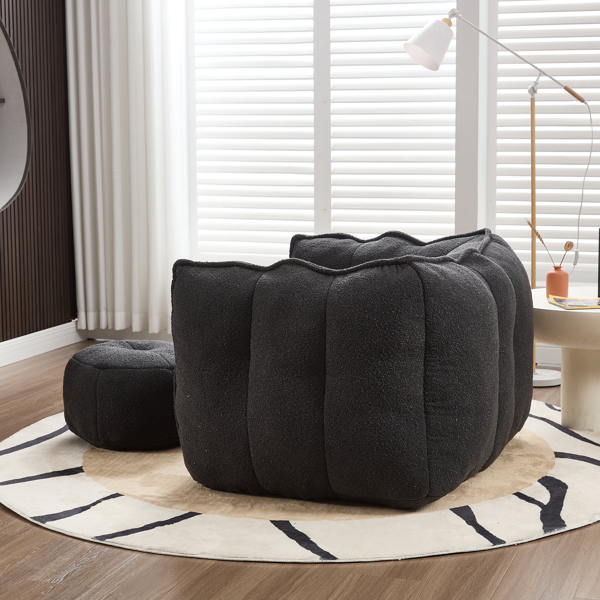 Soft Bean Bag Chair with High Resilient Foam(Chips)for living room and bedroom,Comfortable Square Lazy Sofa with Footstool, Cover for Adults to Gaming, Reading, and Watching TV