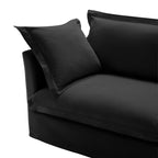 Slip-covered Armchair with 1 Big Back Cushion and 2 Big Toss Pillows, Single Deep Seat Comfy Single Couch Sofa Multiple Large Soft Pillows, Chenille Fabric, Black