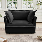 Slip-covered Armchair with 1 Big Back Cushion and 2 Big Toss Pillows, Single Deep Seat Comfy Single Couch Sofa Multiple Large Soft Pillows, Chenille Fabric, Black