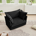 Slip-covered Armchair with 1 Big Back Cushion and 2 Big Toss Pillows, Single Deep Seat Comfy Single Couch Sofa Multiple Large Soft Pillows, Chenille Fabric, Black