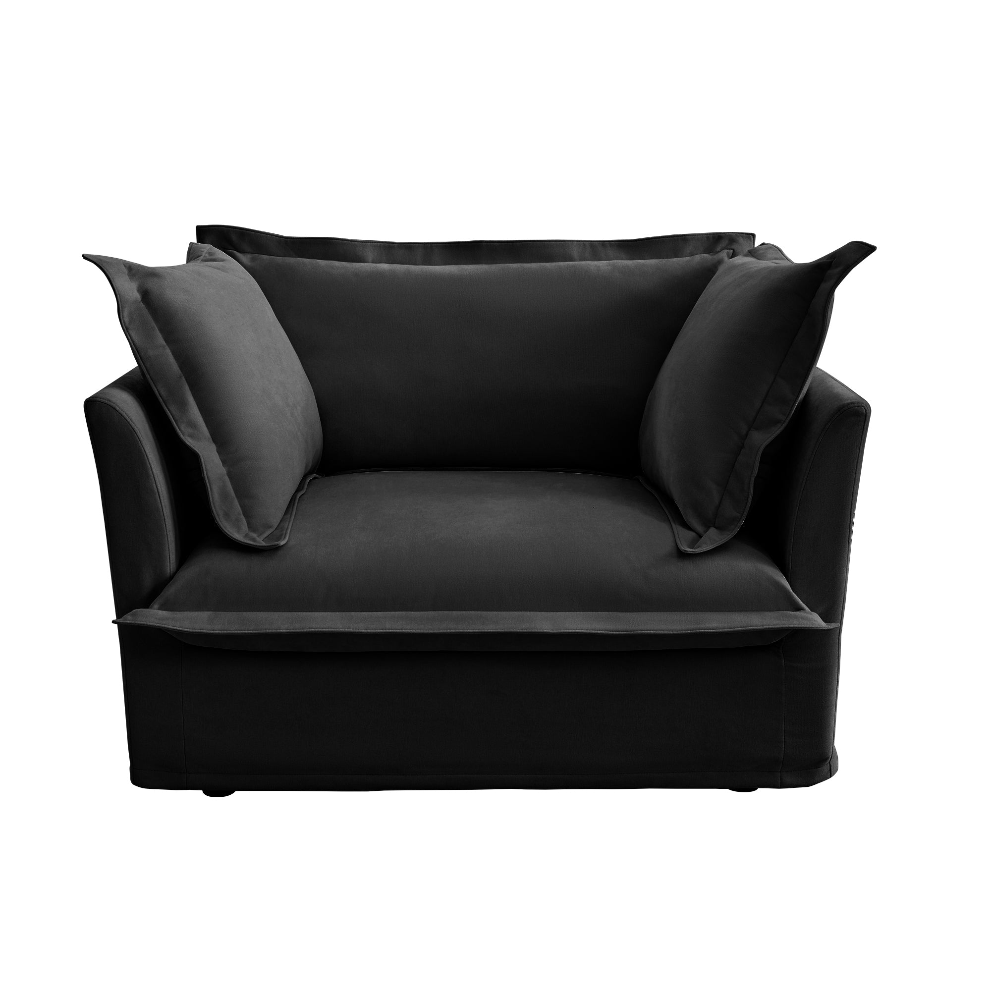 Slip-covered Armchair with 1 Big Back Cushion and 2 Big Toss Pillows, Single Deep Seat Comfy Single Couch Sofa Multiple Large Soft Pillows, Chenille Fabric, Black