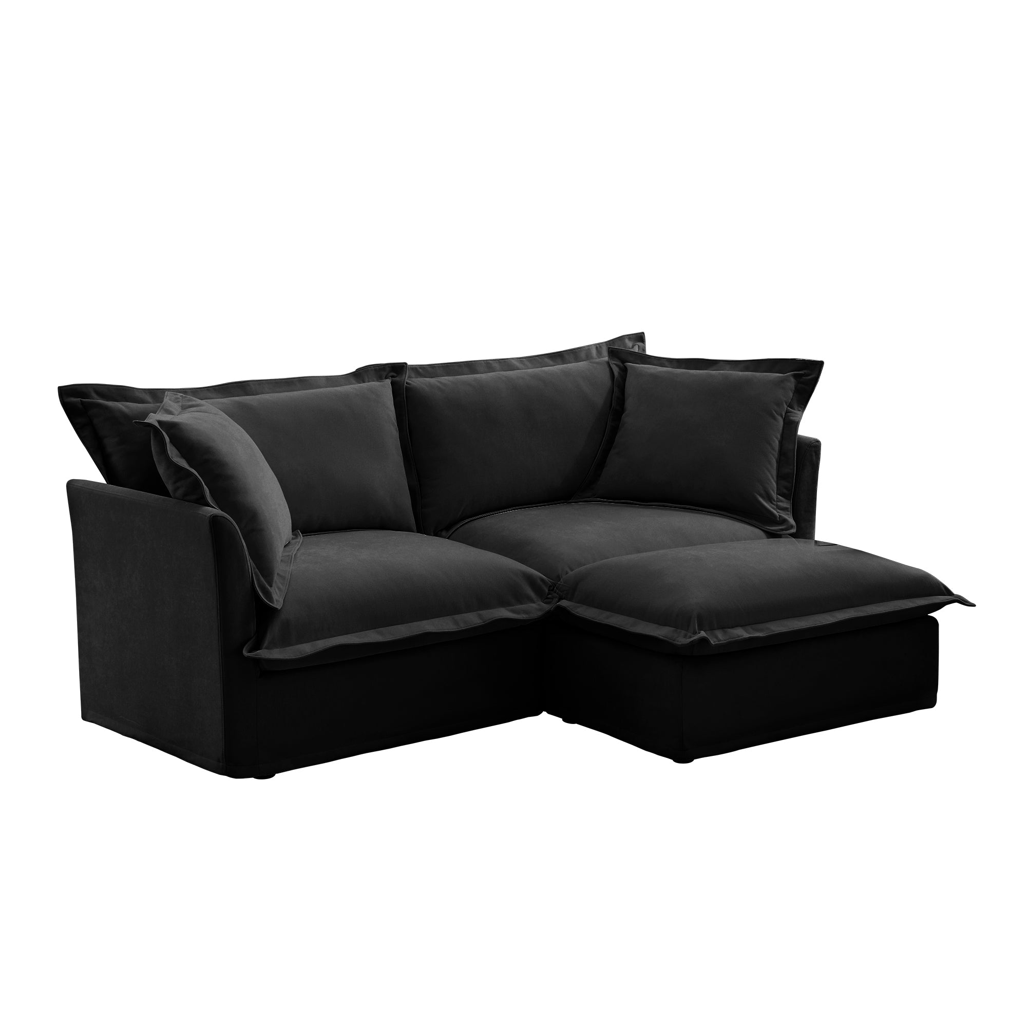 Slipcovered Sectional 2 Seater Sofa Couch with Convertible Ottoman, Wide and Deep Seat L Shaped Sofa with Detachable Cover and Soft Multiple Big Pillows, Chenille Fabric,Black