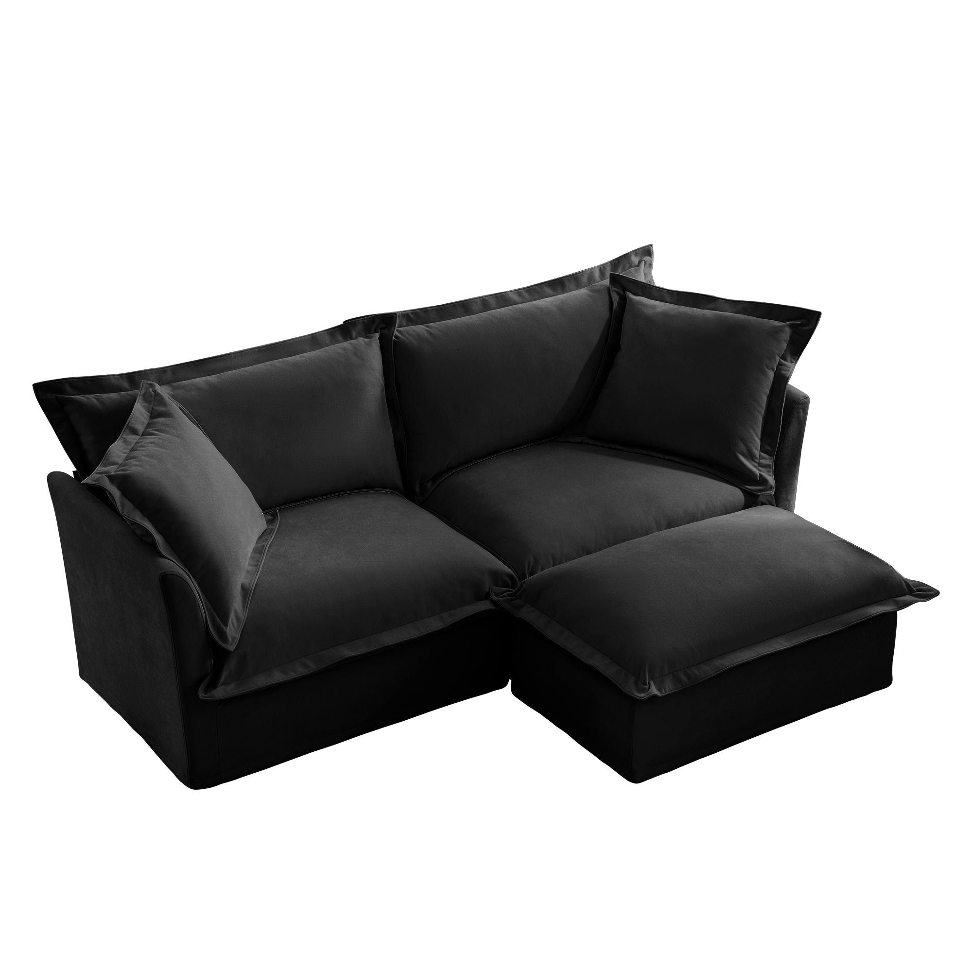 Slipcovered Sectional 2 Seater Sofa Couch with Convertible Ottoman, Wide and Deep Seat L Shaped Sofa with Detachable Cover and Soft Multiple Big Pillows, Chenille Fabric,Black