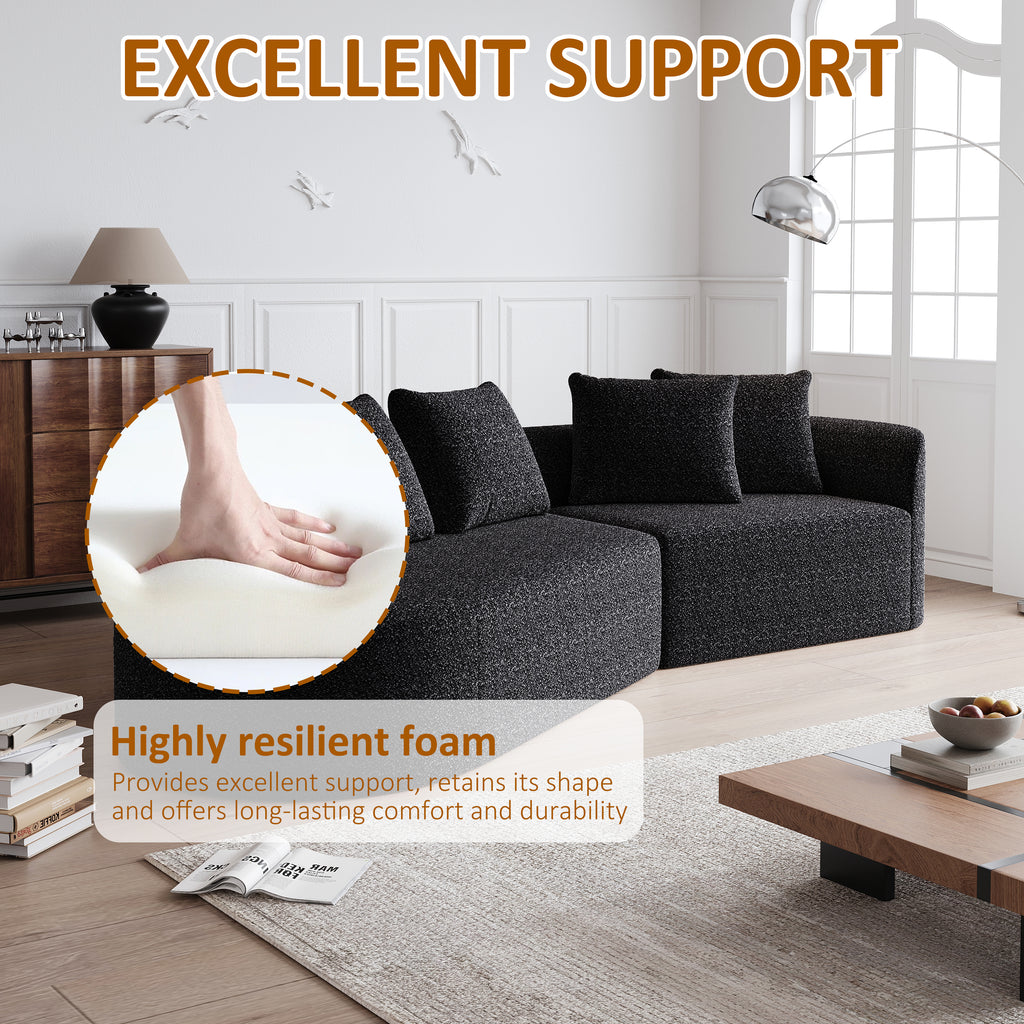 Modern Upholstered Oversized Sectional Sofa, 112-Inch Chenille 4-Seater Extra Deep & Wide Seat Curved Cloud Couch with 4 Throw Pillows, Free Combination Sofa Couch for Living Room,Bedroom