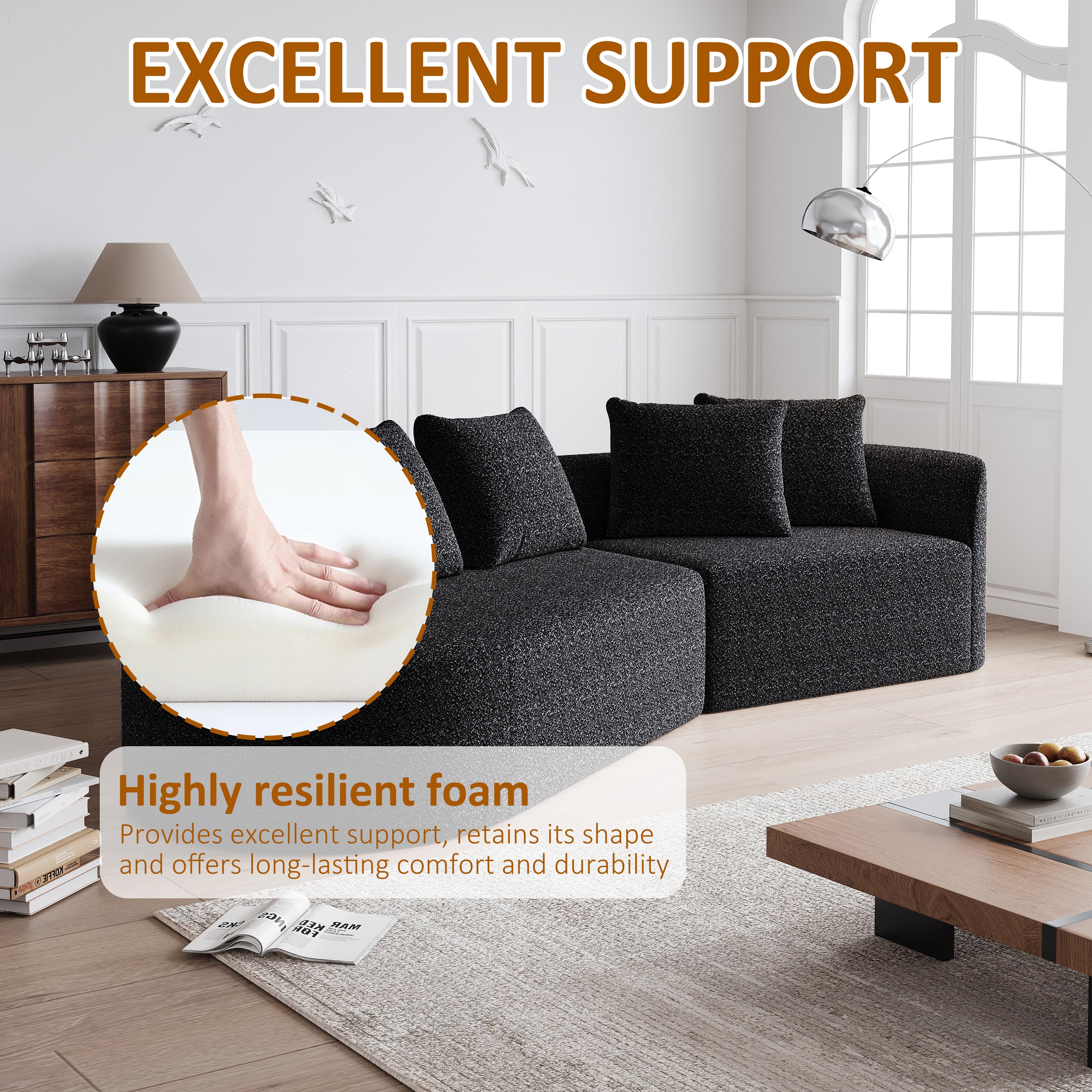 Modern Upholstered Oversized Sectional Sofa, 112-Inch Chenille 4-Seater Extra Deep & Wide Seat Curved Cloud Couch with 4 Throw Pillows, Free Combination Sofa Couch for Living Room,Bedroom