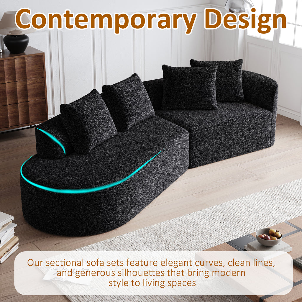 Modern Upholstered Oversized Sectional Sofa, 112-Inch Chenille 4-Seater Extra Deep & Wide Seat Curved Cloud Couch with 4 Throw Pillows, Free Combination Sofa Couch for Living Room,Bedroom