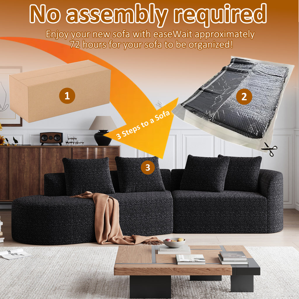 Modern Upholstered Oversized Sectional Sofa, 112-Inch Chenille 4-Seater Extra Deep & Wide Seat Curved Cloud Couch with 4 Throw Pillows, Free Combination Sofa Couch for Living Room,Bedroom