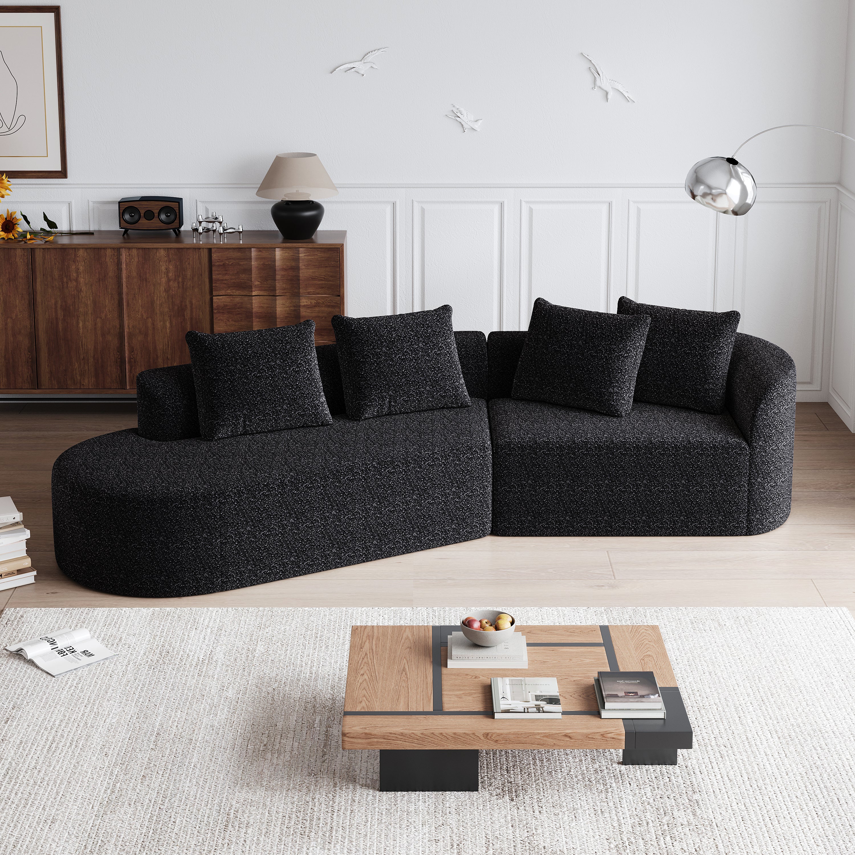 Modern Upholstered Oversized Sectional Sofa, 112-Inch Chenille 4-Seater Extra Deep & Wide Seat Curved Cloud Couch with 4 Throw Pillows, Free Combination Sofa Couch for Living Room,Bedroom