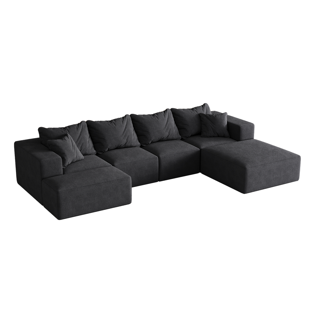 Modern Upholstered Sectional Boneless Couch Set,Modular 132' L Shaped Sectional Living Room Sofa Set With 6 Pillows,Free Combination Sofa Couch for Living Room,Bedroom