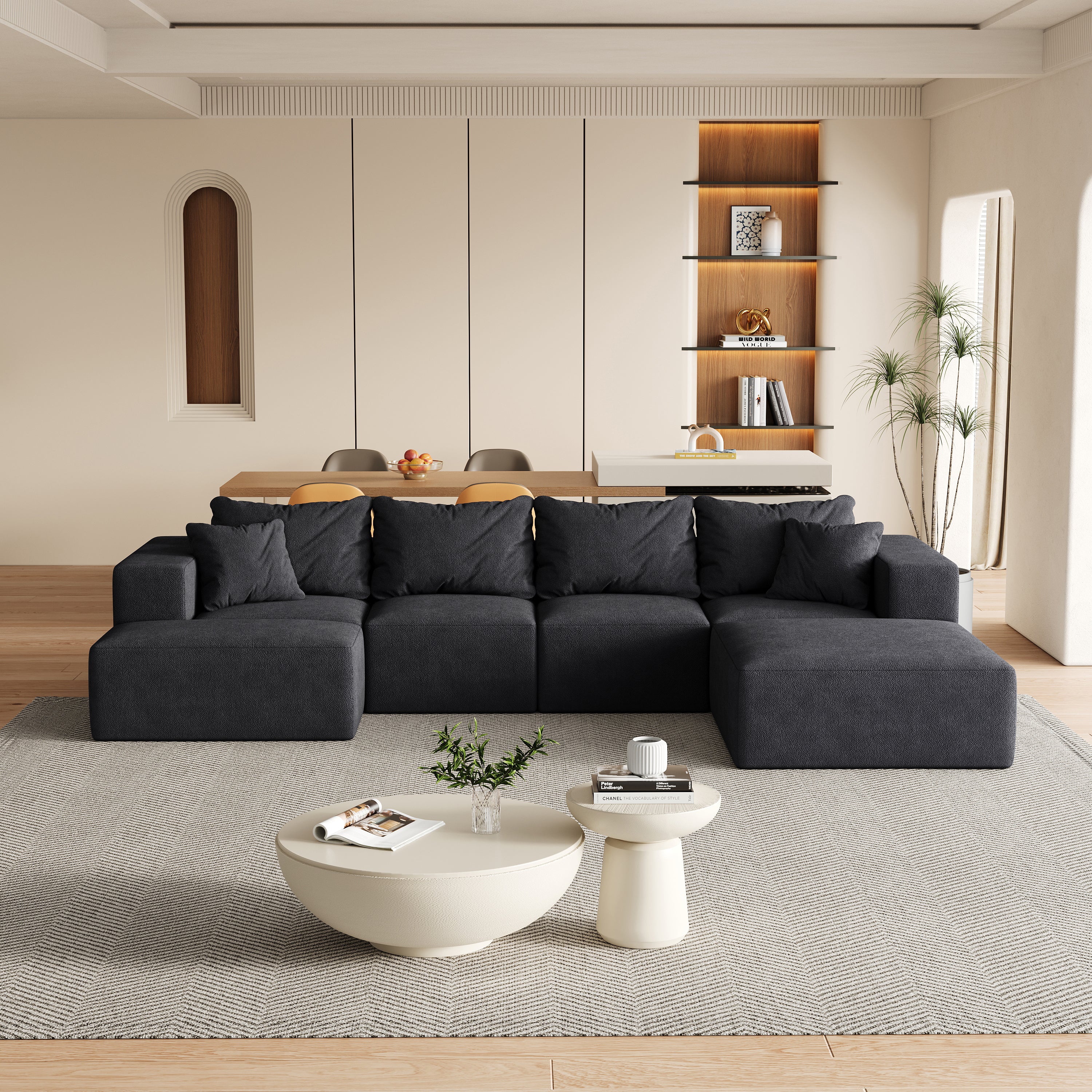 Modern Upholstered Sectional Boneless Couch Set,Modular 132' L Shaped Sectional Living Room Sofa Set With 6 Pillows,Free Combination Sofa Couch for Living Room,Bedroom