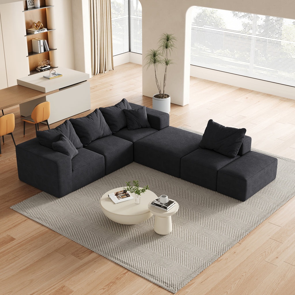 Modern Upholstered Sectional Boneless Couch Set,Modular 132' L Shaped Sectional Living Room Sofa Set With 6 Pillows,Free Combination Sofa Couch for Living Room,Bedroom
