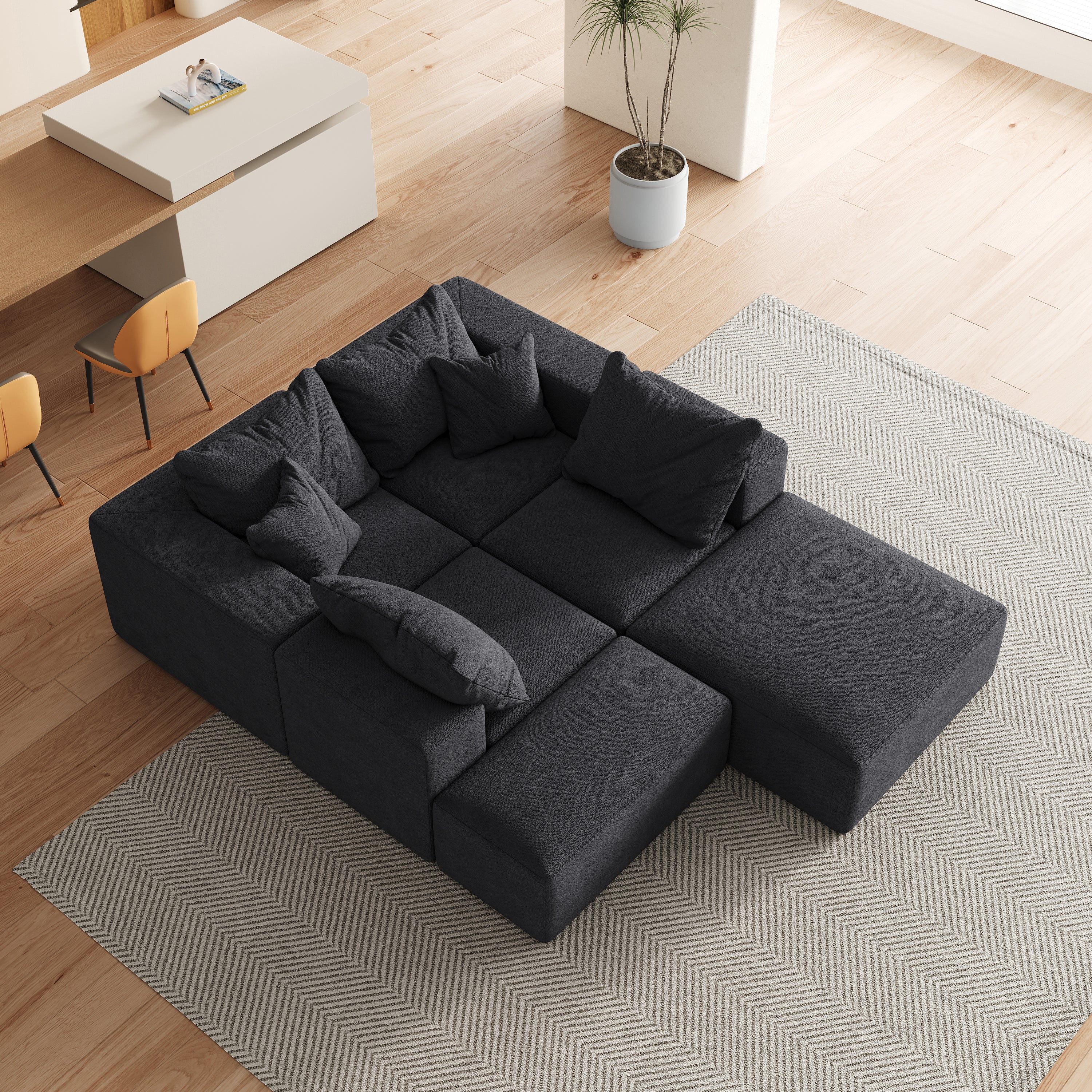 Modern Upholstered Sectional Boneless Couch Set,Modular 132' L Shaped Sectional Living Room Sofa Set With 6 Pillows,Free Combination Sofa Couch for Living Room,Bedroom