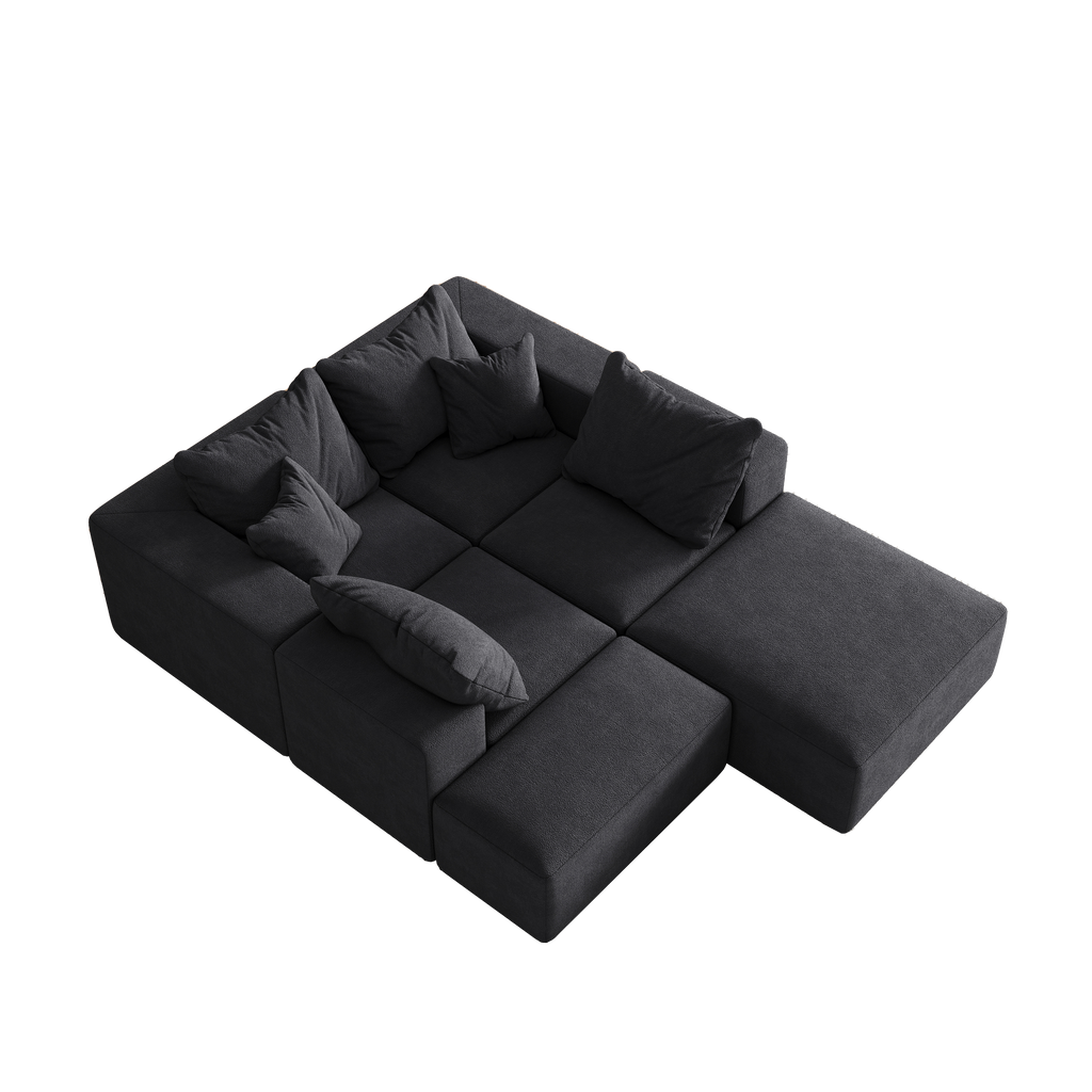 Modern Upholstered Sectional Boneless Couch Set,Modular 132' L Shaped Sectional Living Room Sofa Set With 6 Pillows,Free Combination Sofa Couch for Living Room,Bedroom